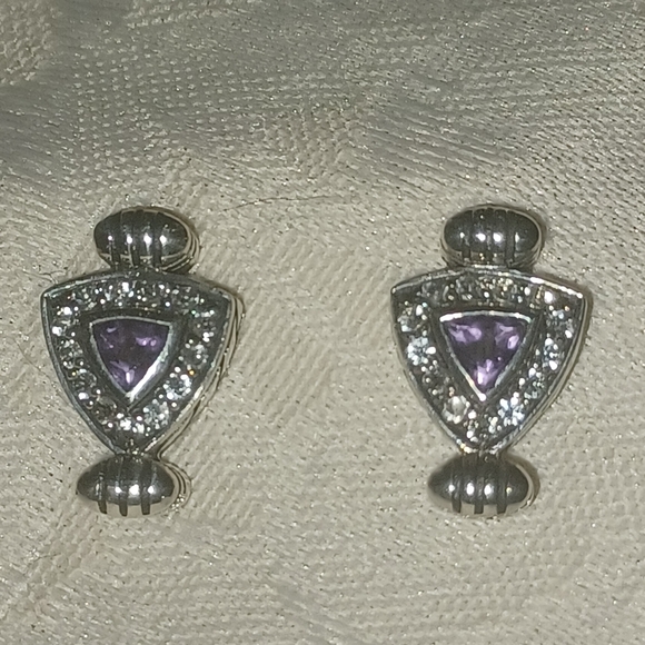 John Atencio Amethyst and Diamond Stud Earrings, SS - Picture 3 of 11
